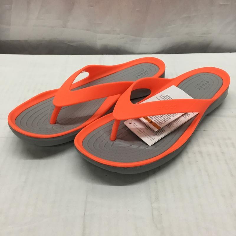 クロックス crocs サンダル サンダル 204974-6PK Swiftwater Flips 24cm ビーチサンダル 24.0cm ロゴ、文字 灰 / グレー / X 橙 / オレンジ / レディース USED 古着 中古 10110647