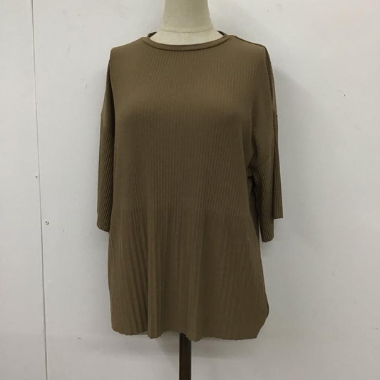 ザラ ZARA カットソー 半袖 プリーツ リブ S 無地 茶 / ブラウン /  レディース USED 古着 中古 10113488