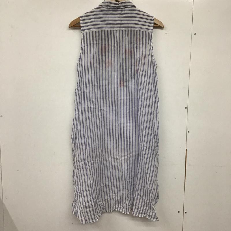 ザラベーシック ZARA BASIC ワンピース ひざ丈スカート L ストライプ X 刺繍 白 / ホワイト / X 水色 / ライトブルー / レディース USED 古着 中古 10134598
