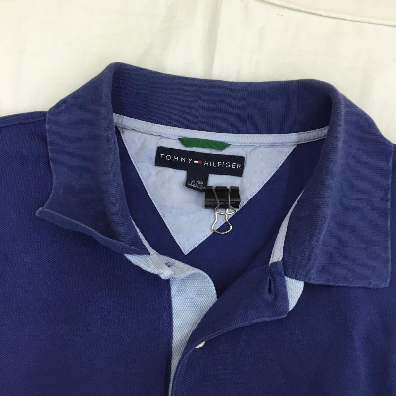 トミーヒルフィガー TOMMY HILFIGER ポロシャツ 半袖 XL ロゴ、文字 紺 / ネイビー / メンズ USED 古着 中古 10133533
