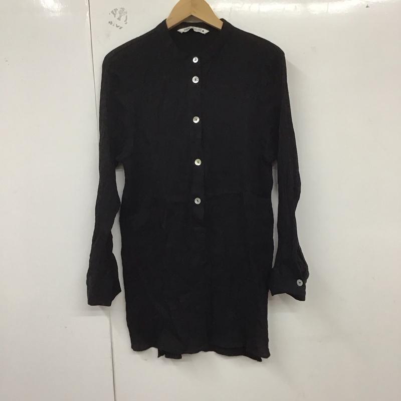 ザラ ZARA カットソー 長袖 9479 052 800 バンドカラー サイドスリット チュニック M 無地 黒 / ブラック / レディース USED 古着 中古 10129143