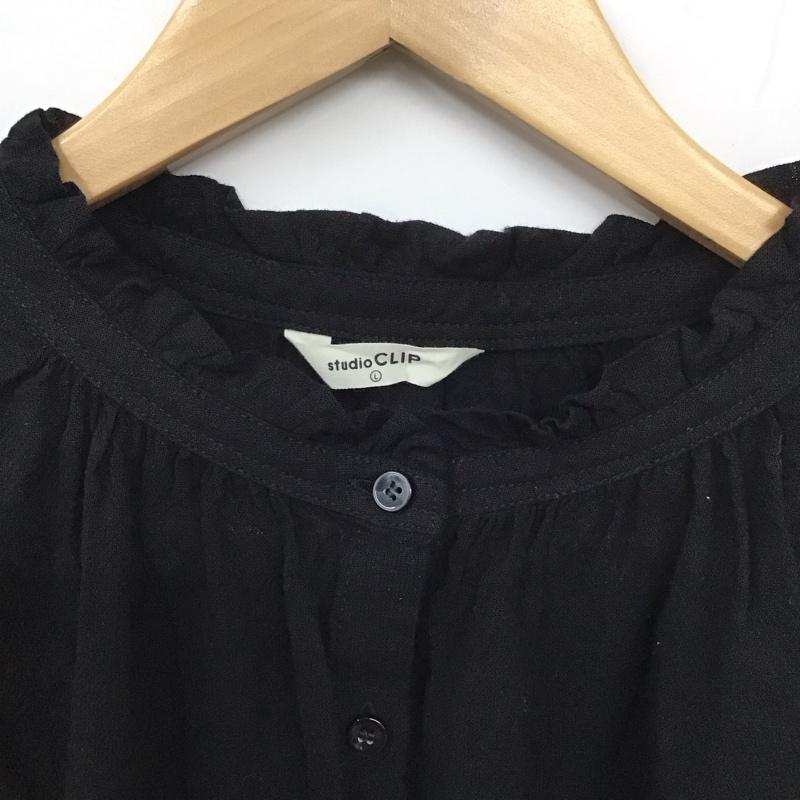 スタディオクリップ studio CLIP シャツ、ブラウス 半袖 L 無地 黒 / ブラック / レディース USED 古着 中古 10129816