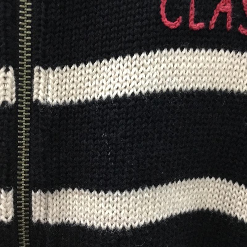 ポータークラシック Porter Classic ニット、セーター 長袖 ジップアップ S ボーダー柄 X 刺繍 黒 / ブラック / X オフホワイト / オフホワイト / X 赤 / レッド / メンズ USED 古着 中古 10108957
