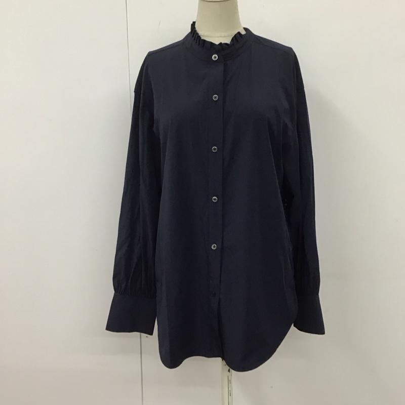 グリーンレーベルリラクシング green label relaxing シャツ、ブラウス 長袖 3511-167-1356 フリルスタンド XS 無地 紺 / ネイビー / レディース USED 古着 中古 10109663
