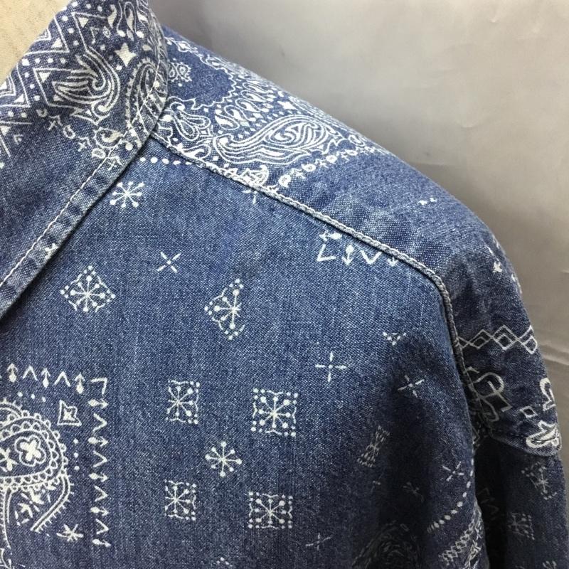 エドウィン EDWIN シャツ、ブラウス 長袖 長袖シャツ カラーシャツ ポケットシャツ 長袖カットソー デニムシャツ L プリント インディゴ / インディゴ /  メンズ USED 古着 中古 10108791