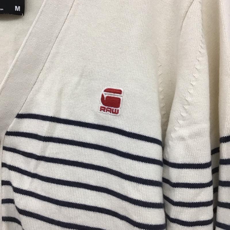 ジースターロゥ G-STAR RAW カーディガン 長袖 長袖ニットカーディガン 前ボタン ノーカラー M ボーダー柄 白 / ホワイト / X 紺 / ネイビー / メンズ USED 古着 中古 10132687