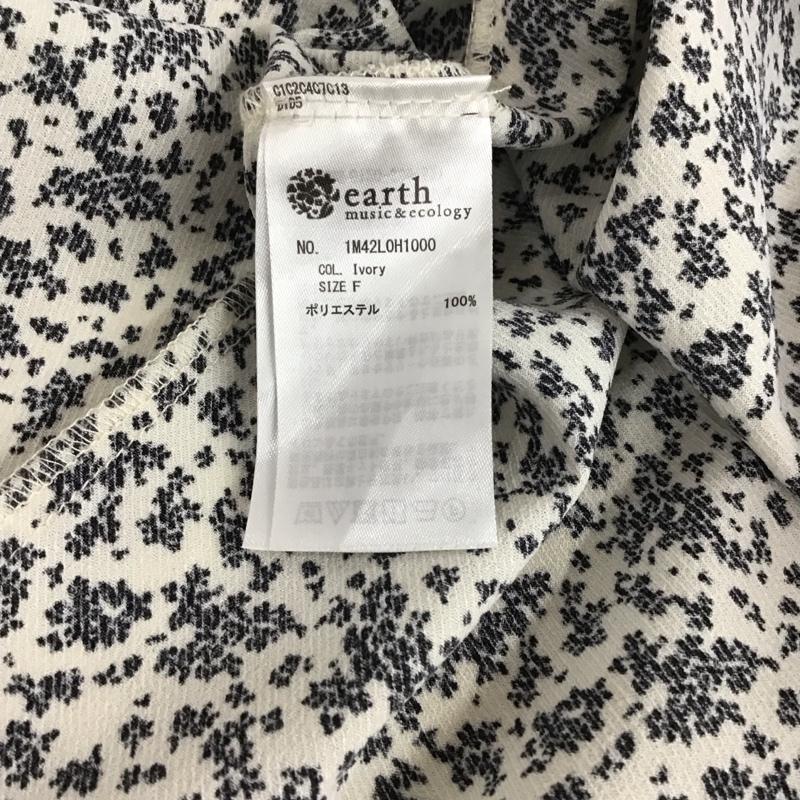 アースミュージックアンドエコロジー earth music&ecology ワンピース ロングスカート 半袖ロングワンピース フレアスカート ノーカラーシャツワンピース FREE 総柄 白 / ホワイト / X 黒 / ブラック / レディース USED 古着 中古 10136038