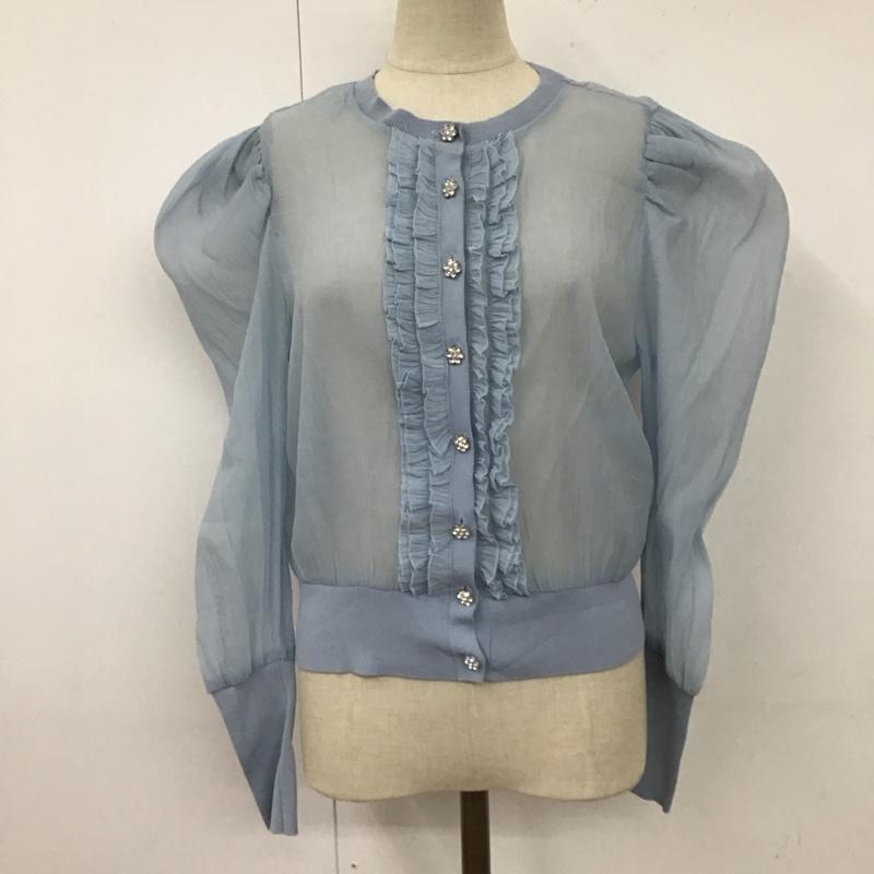 ザラ ZARA シャツ、ブラウス 長袖 2488 106 400 クルーネック シアー フリル M 無地 水色 / ライトブルー / レディース USED 古着 中古 10118349