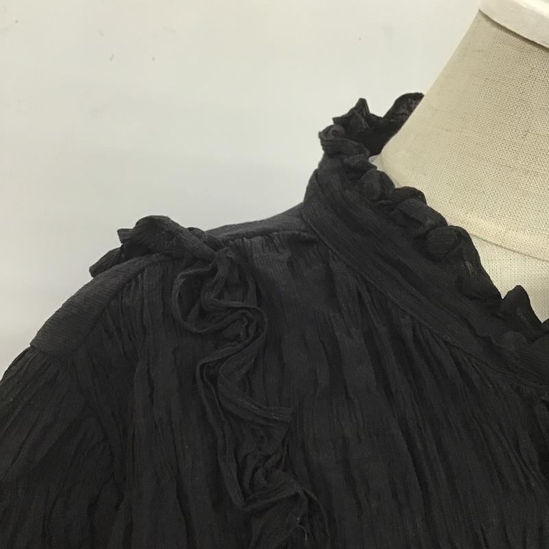 ザラ ZARA シャツ、ブラウス 長袖 7696 250 800 シャーリング スタンドカラー M 無地 黒 / ブラック / レディース USED 古着 中古 10107148