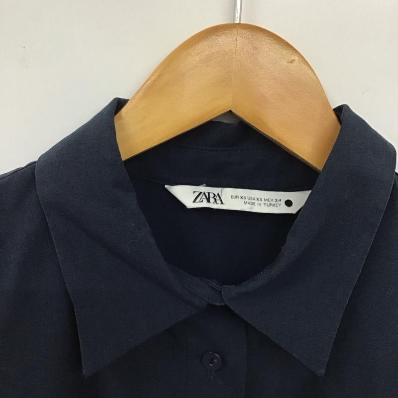 ザラ ZARA ワンピース ロングスカート 長袖シャツロングワンピース フレアワンピース ロングシャツワンピース XS 無地 紺 / ネイビー / レディース USED 古着 中古 10136026