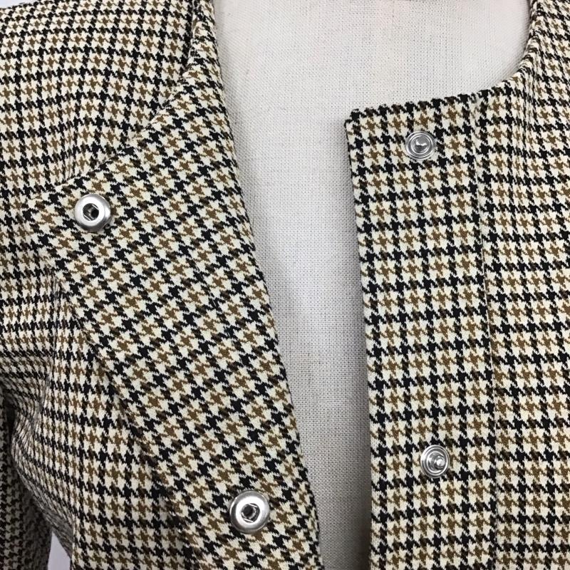 ザラ ZARA ジャケット、上着 ジャケット、ブレザー 2753 225 086 ノーカラー XS 千鳥格子 ベージュ / ベージュ / X 黒 / ブラック / レディース USED 古着 中古 10122107