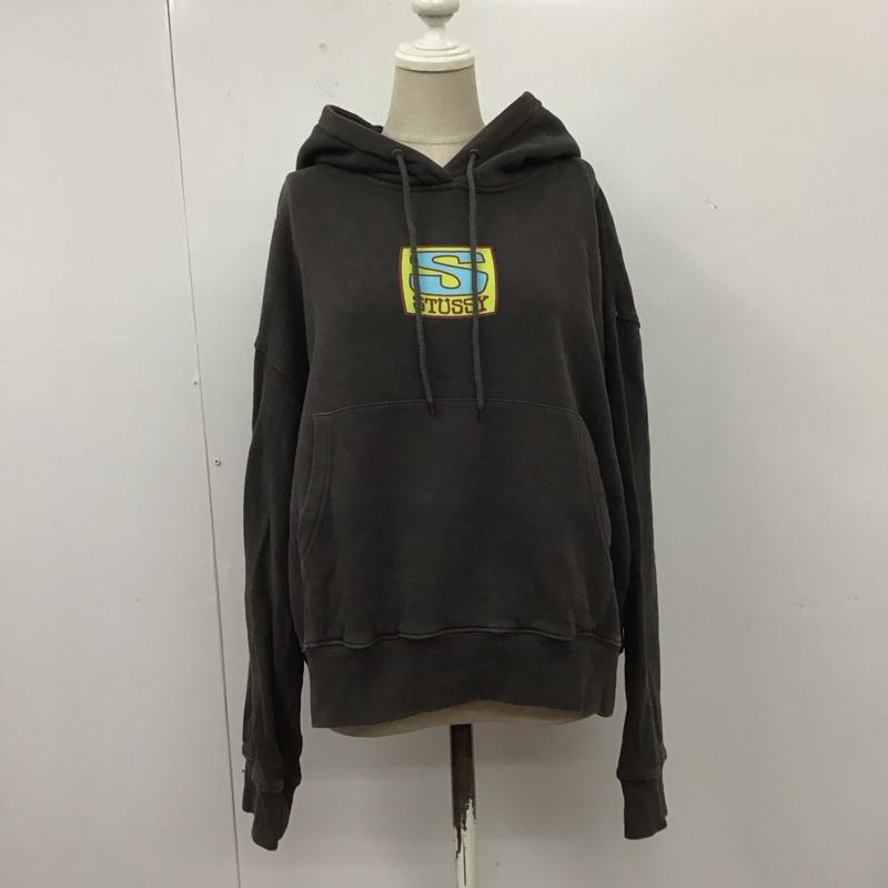 ステューシー STUSSY パーカー 長袖 AGNESS BOXY CROP HOOD FLEECE 裏起毛 男女兼用 バックプリント S ロゴ、文字 チャコールグレー / チャコールグレー / レディース USED 古着 中古 10109420