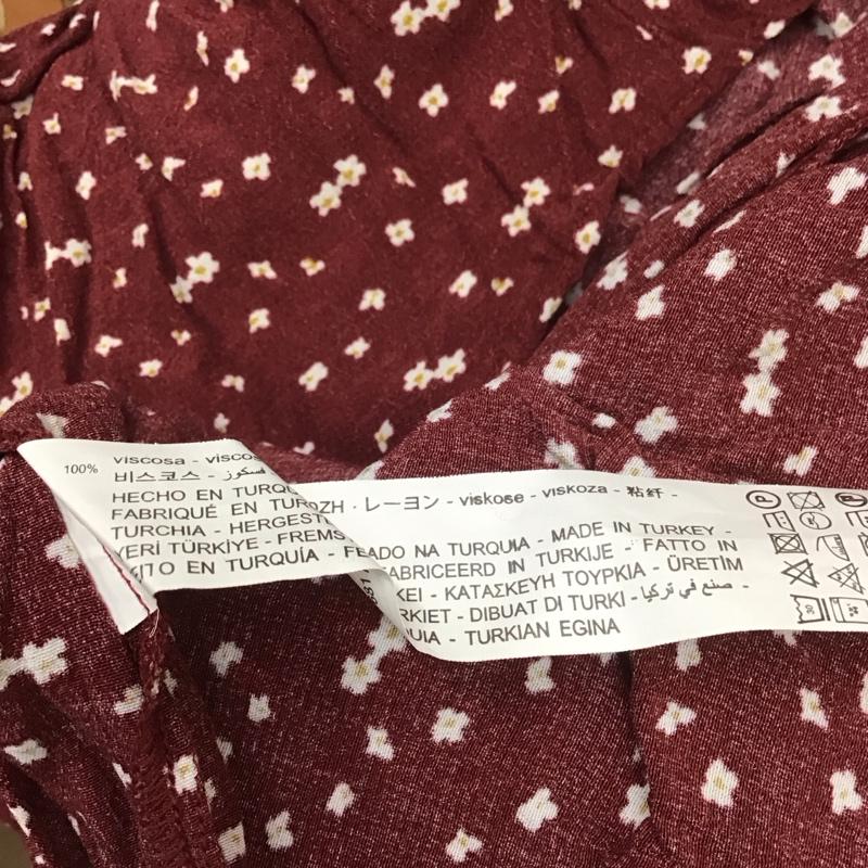 ザラ ZARA ワンピース ロングスカート 長袖ロングワンピース クルーネック フレアスカート L 総柄 えんじ / ワインレッド / レディース USED 古着 中古 10127396