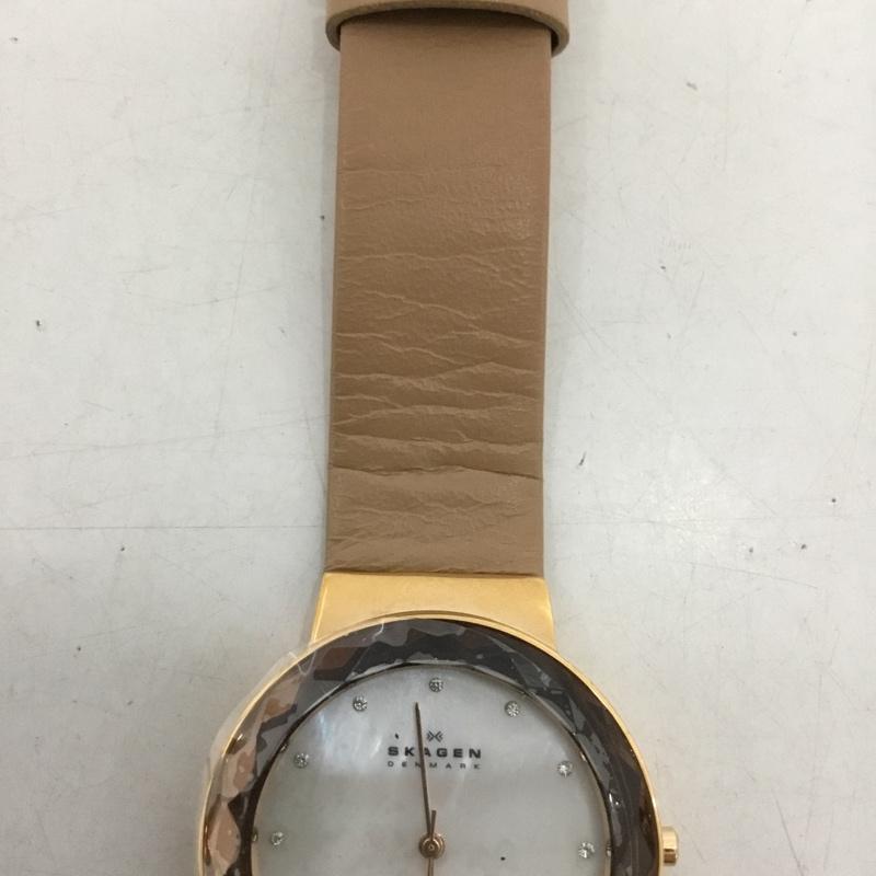 スカーゲン SKAGEN 腕時計 アナログ(クォーツ式) SKW2168 レザーベルト ロゴ、文字 ベージュ / ベージュ / レディース USED 古着 中古 10135183