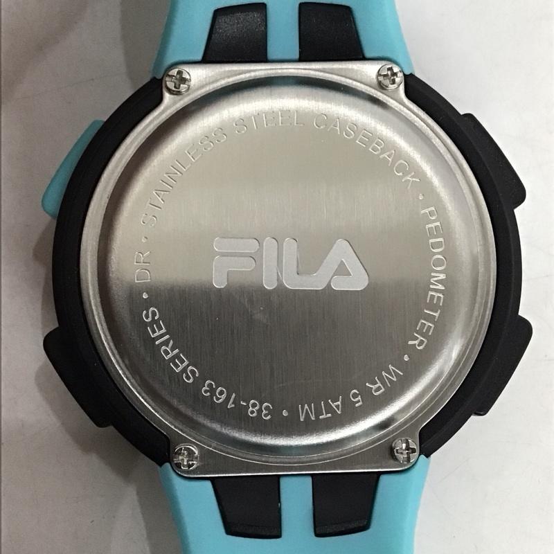 フィラ FILA 腕時計 デジタル 38-163 ロゴ、文字 黒 / ブラック / X 水色 / ライトブルー / メンズ USED 古着 中古 10135250