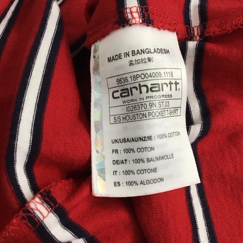 カーハート Carhartt Tシャツ 半袖 半袖カットソー プリントTシャツ クルーネックカットソー M ボーダー柄 白 / ホワイト / X 赤 / レッド / X 紺 / ネイビー / メンズ USED 古着 中古 10137099