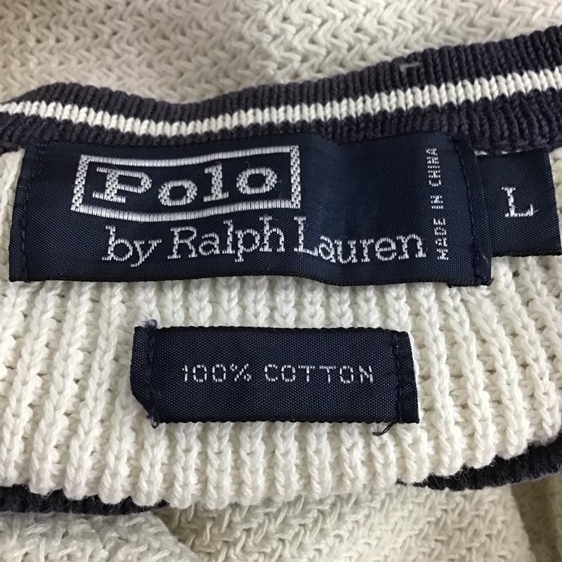 ポロバイラルフローレン Polo by RALPH LAUREN ニット、セーター 長袖 長袖ニットカットソー Vネック セーター L 無地 白 / ホワイト / メンズ USED 古着 中古 10141642