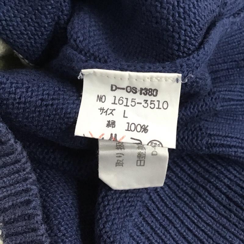 チャップス CHAPS ニット、セーター 長袖 長袖ニットカットソー クルーネック セーター 90s L プリント 白 / ホワイト / X 紺 / ネイビー / メンズ USED 古着 中古 10142404