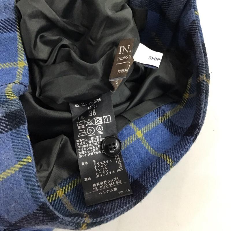 シップス SHIPS パンツ スラックス 723-15-0006 チェックサイドボタンパンツ INTESPRA ワイドパンツ any 38 チェック 青 / ブルー / レディース USED 古着 中古 10146918