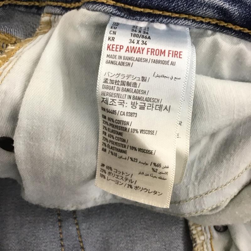 アメリカンイーグル AMERICANEAGLE パンツ デニム、ジーンズ デニムパンツ スリムパンツ カジュアルパンツ ストレッチパンツ 34インチ ダメージ加工 インディゴ / インディゴ / メンズ USED 古着 中古 10148279