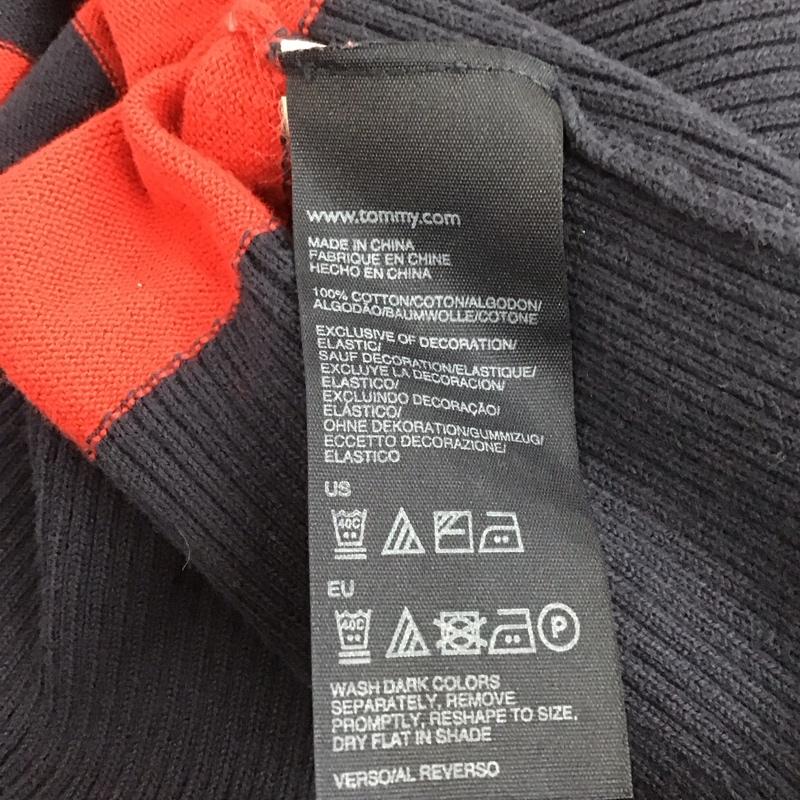 トミーヒルフィガー TOMMY HILFIGER ワンピース ひざ丈スカート 12-2231811 Vネック ニット 長袖 L ボーダー柄 赤 / レッド / X 紺 / ネイビー / レディース USED 古着 中古 10149502