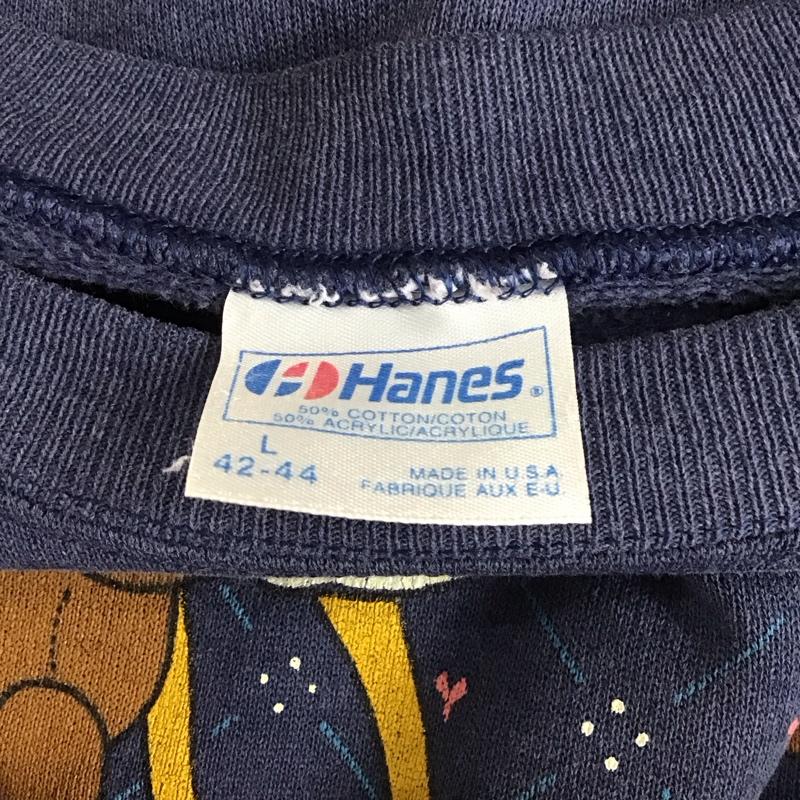 ヘインズ HANES トレーナー 長袖 長袖トレーナー スウェット クルーネック プルオーバー L プリント 紺 / ネイビー / メンズ USED 古着 中古 10150314