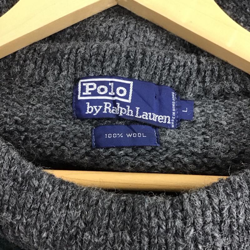 ポロバイラルフローレン Polo by RALPH LAUREN ニット、セーター 長袖 長袖ニットカットソー クルーネック セーター L プリント 灰 / グレー / メンズ USED 古着 中古 10151141