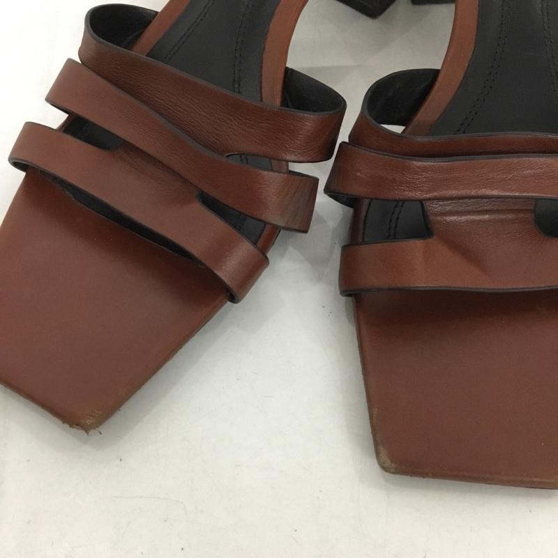 ザラ ZARA サンダル サンダル 1310 110 105 ミュール スクエアトゥ EU38 無地 茶 / ブラウン / レディース USED 古着 中古 10151221