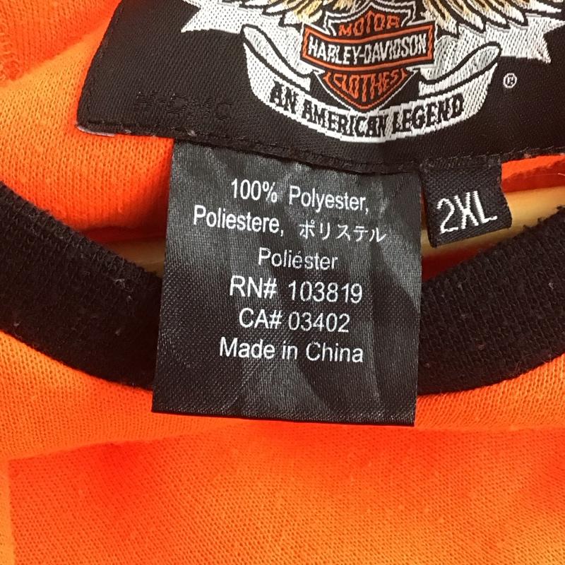 ハーレーダビッドソン Harley-Davidson トレーナー 長袖 長袖トレーナー スウェット Vネック プルオーバー XXL ロゴ、文字 黒 / ブラック / black X 橙 / オレンジ / orange メンズ USED 古着 中古 10151686