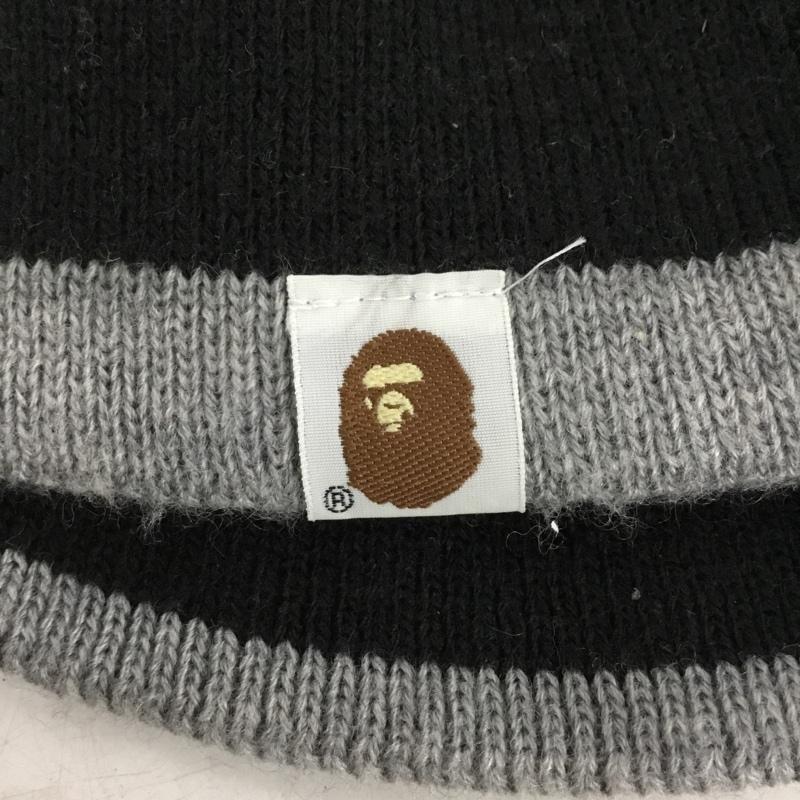 アベイシングエイプ A BATHING APE 帽子 ニット帽 ビーニー 初期 ワンポイント 黒 / ブラック / black X 灰 / グレー / gray メンズ USED 古着 中古 10152538