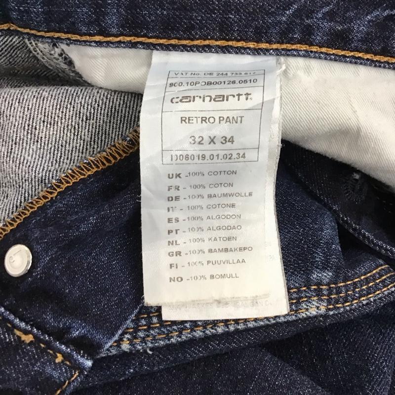 カーハート Carhartt パンツ デニム、ジーンズ デニムパンツ スリムパンツ カジュアルパンツ ストレッチパンツ 32インチ ロゴ、文字 インディゴ / インディゴ / Indigo メンズ USED 古着 中古 10152863