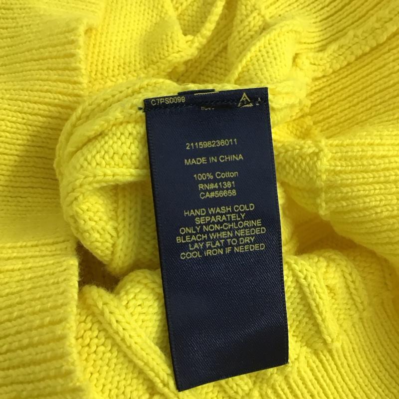 ポロラルフローレン POLO RALPH LAUREN カーディガン 長袖 Vネック ケーブル編み コットンニット L ワンポイント 黄 / イエロー / yellow レディース USED 古着 中古 10152890