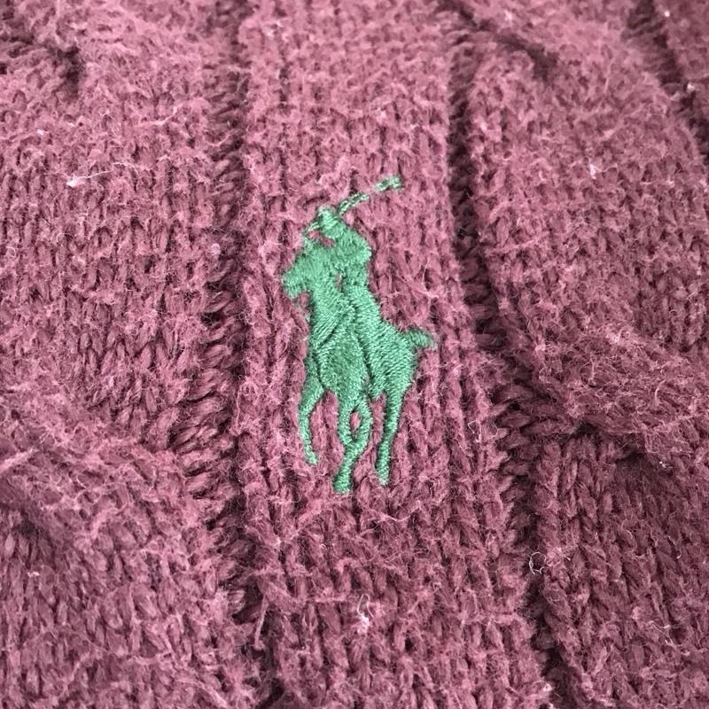 ポロラルフローレン POLO RALPH LAUREN ニット、セーター 長袖 長袖ニットカットソー クルーネック セーター M ロゴ、文字 えんじ / ワインレッド / dark red メンズ USED 古着 中古 10152897
