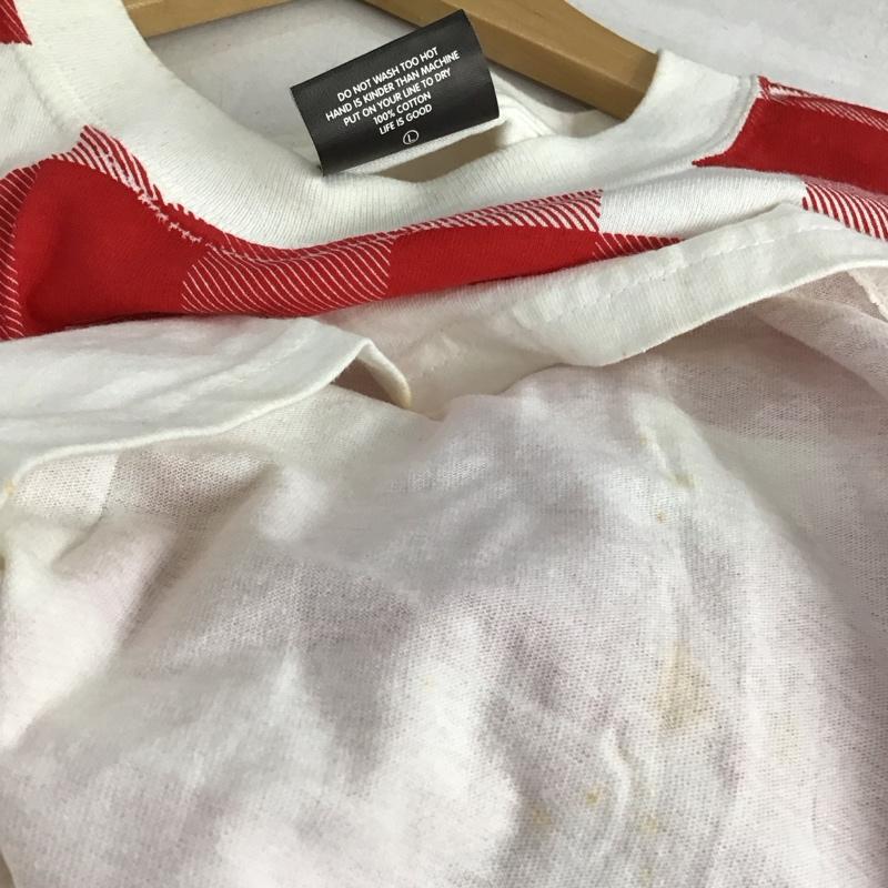 グッドイナフ GOODENOUGH Tシャツ 半袖 半袖カットソー プリントTシャツ クルーネックカットソー L チェック 白 / ホワイト / white X 赤 / レッド / red メンズ USED 古着 中古 10153648