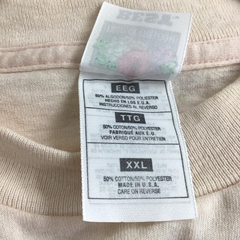 フルーツオブザルーム FRUIT OF THE LOOM Tシャツ 半袖 半袖カットソー プリントTシャツ クルーネックカットソー XXL ロゴ、文字 桃 / ピンク / pink メンズ USED 古着 中古 10155839