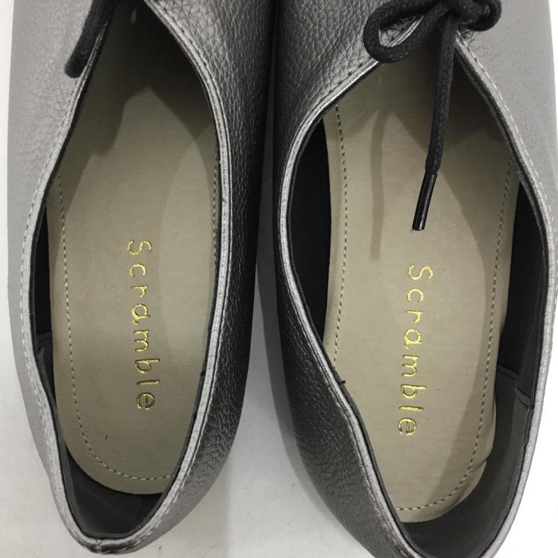 古着 USED カジュアルシューズ カジュアルシューズ Scramble レースアップスクエアフラットシューズ 箱有 M 無地 銀 / シルバー / silver color レディース USED 古着 中古 10156034