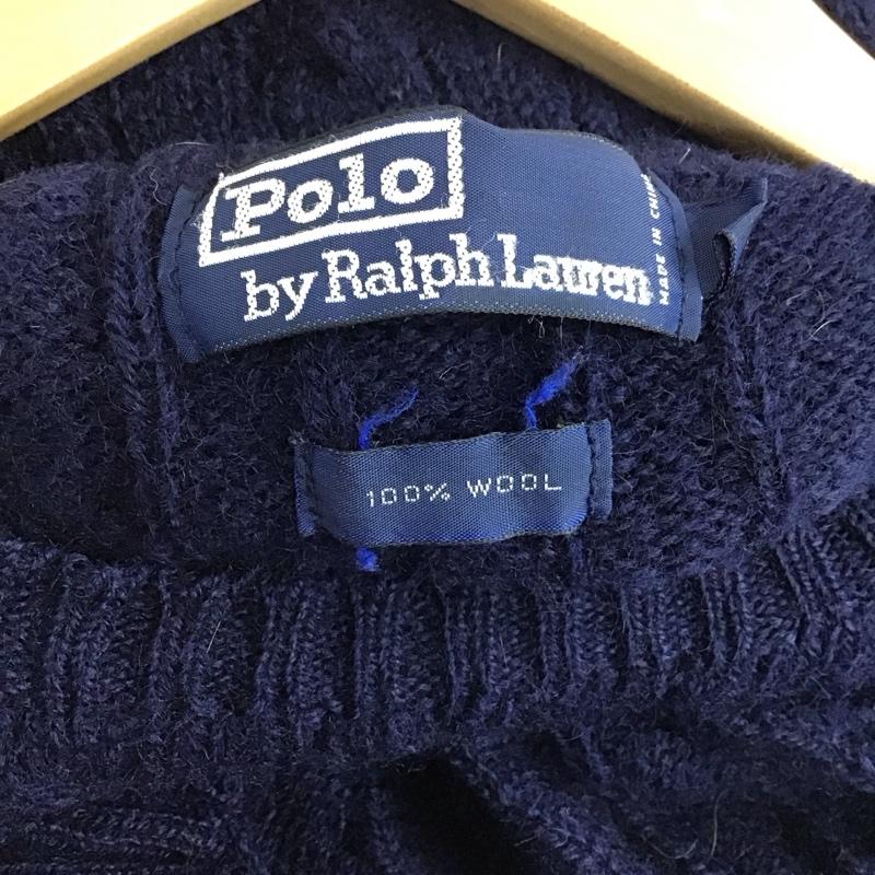 ポロバイラルフローレン Polo by RALPH LAUREN ニット、セーター 長袖 長袖ニットカットソー クルーネック セーター L ロゴ、文字 紺 / ネイビー / navy メンズ USED 古着 中古 10157748