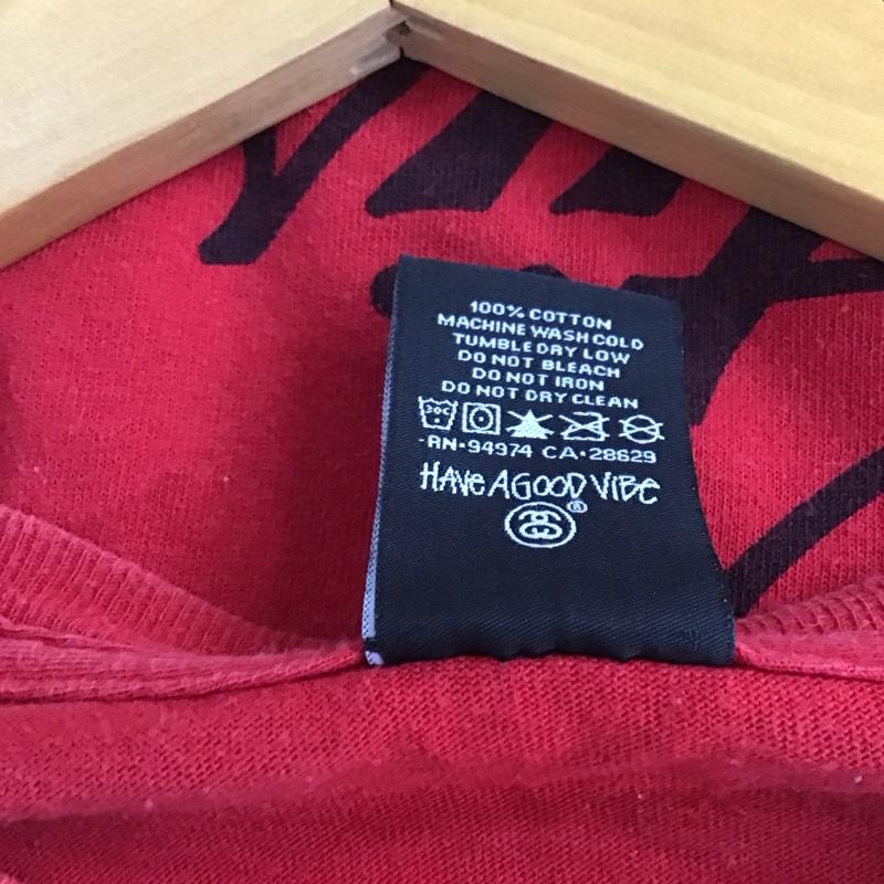 ステューシー STUSSY Tシャツ 半袖 半袖カットソー プリントTシャツ クルーネックカットソー M プリント 赤 / レッド / red メンズ USED 古着 中古 10157824