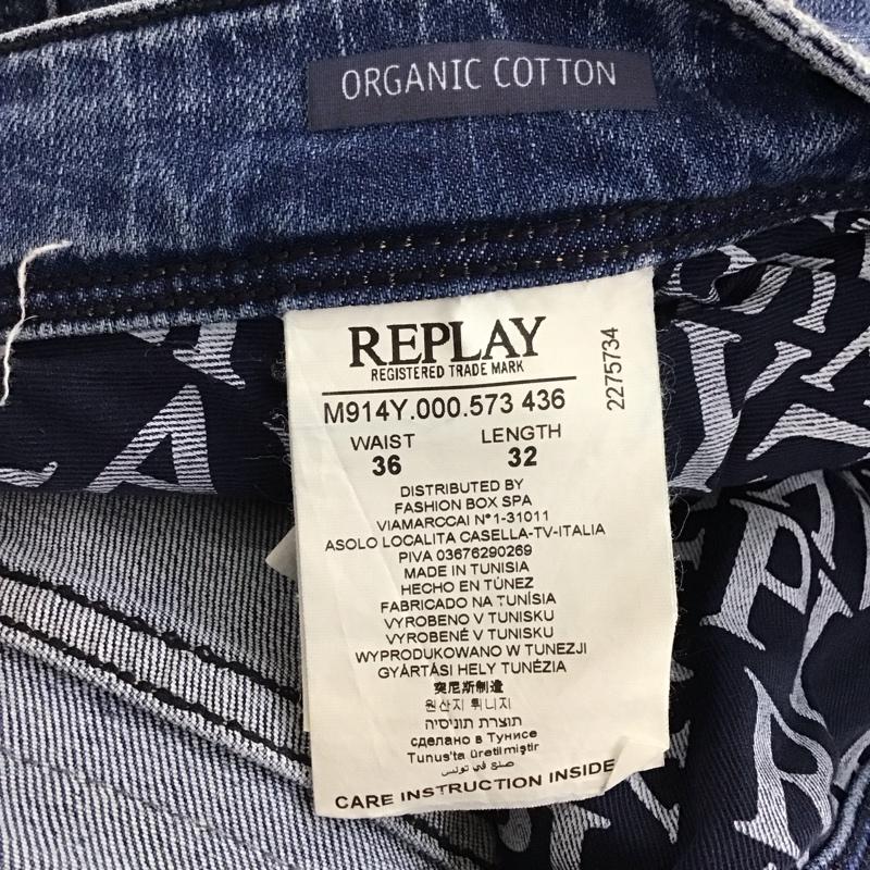 リプレイ REPLAY パンツ デニム、ジーンズ デニムパンツ スリムパンツ カジュアルパンツ ストレッチパンツ 36インチ 無地 インディゴ / インディゴ / Indigo メンズ USED 古着 中古 10157912