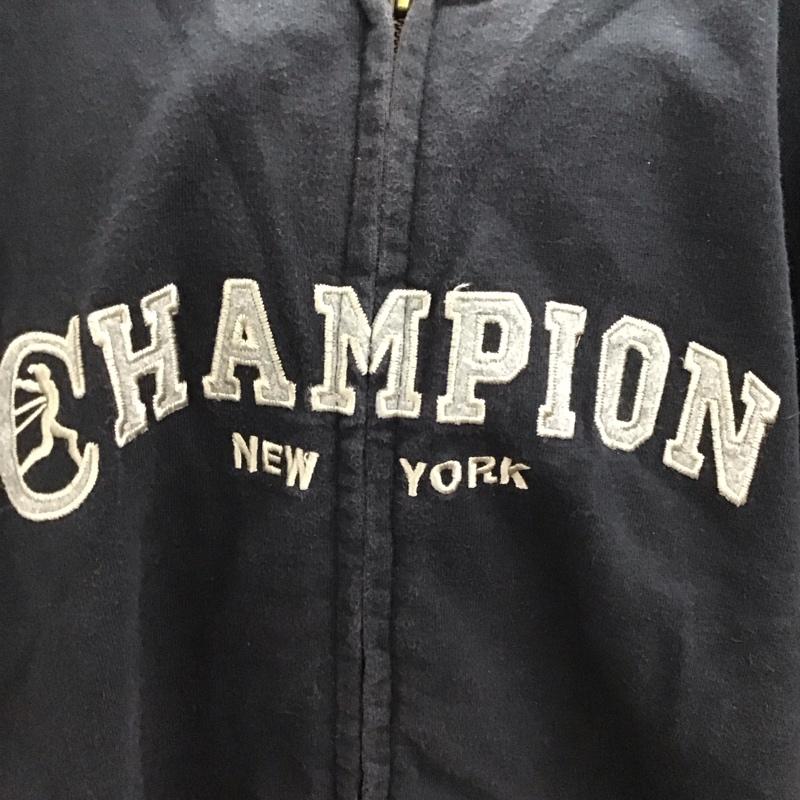 チャンピオン Champion パーカー 長袖 ジップアップ長袖パーカー スウェットパーカー L ロゴ、文字 紺 / ネイビー / navy メンズ USED 古着 中古 10158508