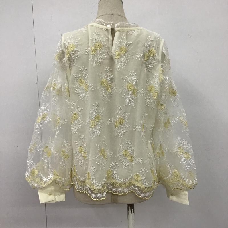 ミスティウーマン mysty woman カットソー 長袖 MW860039AL チュール刺繍袖タックブラウス FREE 刺繍 白 / ホワイト / X 黄 / イエロー /  レディース USED 古着 中古 10107166