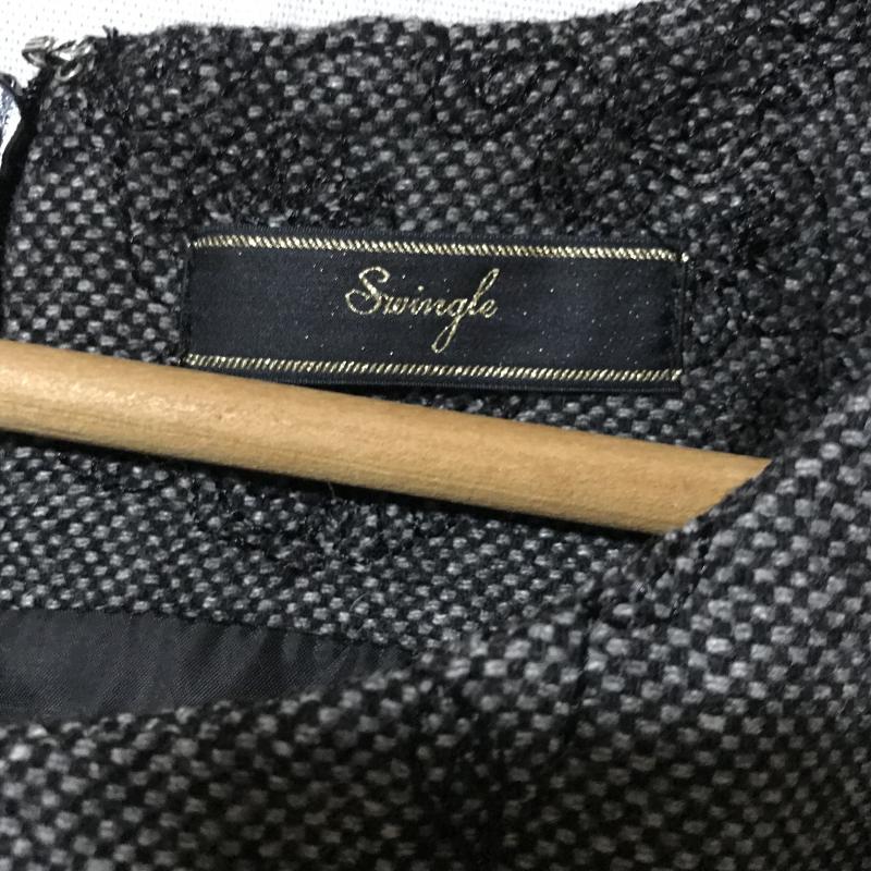 スウィングル Swingle ワンピース ひざ丈スカート S 刺繍 黒 / ブラック / X 灰 / グレー / レディース USED 古着 中古 10014974
