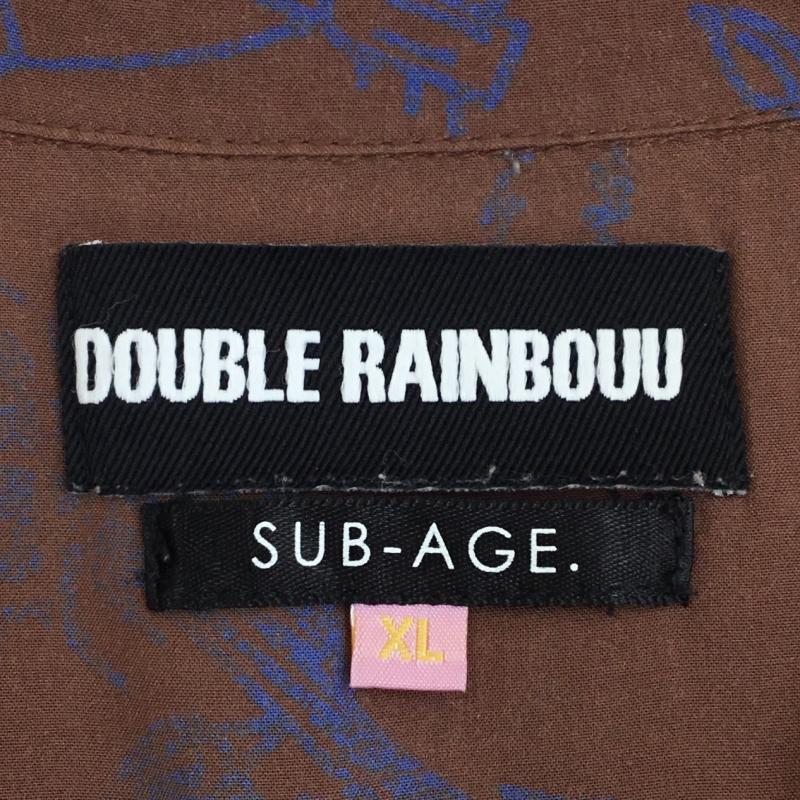 ダブルレインボー DOUBLE RAINBOUU シャツ、ブラウス 半袖 XL 総柄 茶 / ブラウン / X 青 / ブルー / メンズ USED 古着 中古 10139192