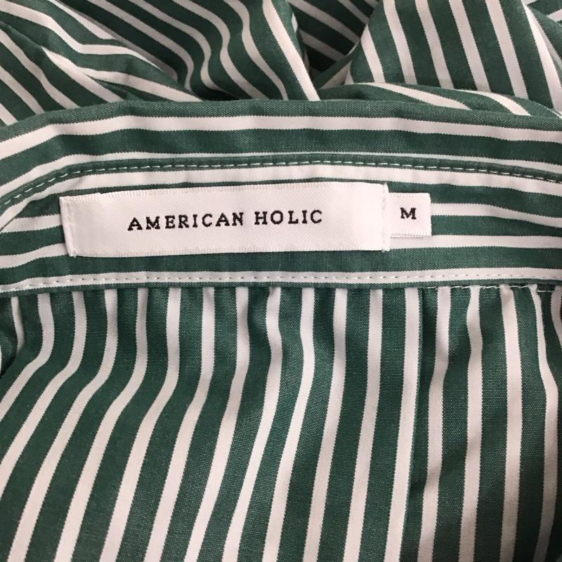 アメリカンホリック AMERICAN HOLIC シャツ、ブラウス 長袖 HA21L0A1000 イージーケアオープンスリーブシャツ M ストライプ 白 / ホワイト / X 緑 / グリーン / レディース USED 古着 中古 10113995