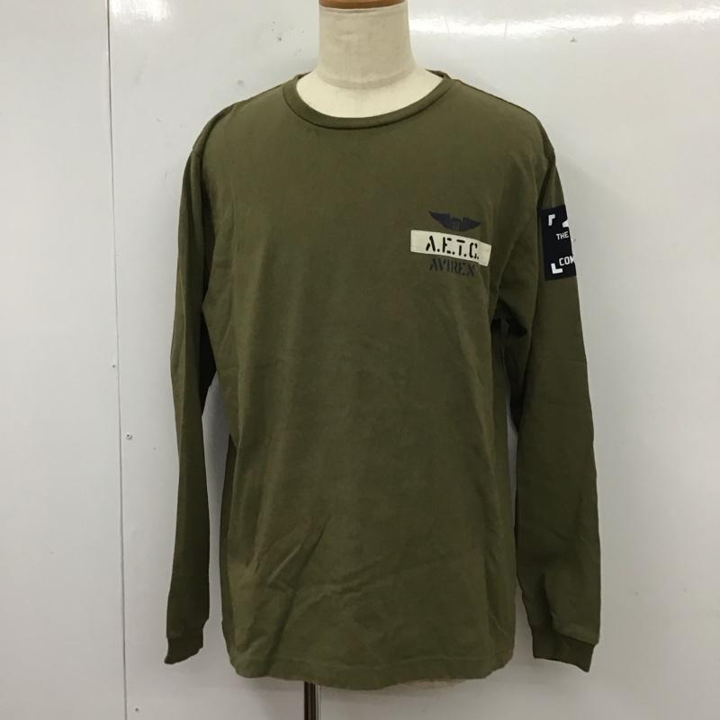 アヴィレックス AVIREX Tシャツ 長袖 長袖カットソー プリントTシャツ クルーネックカットソー XL ロゴ、文字 カーキ / カーキ /  メンズ USED 古着 中古 10112709