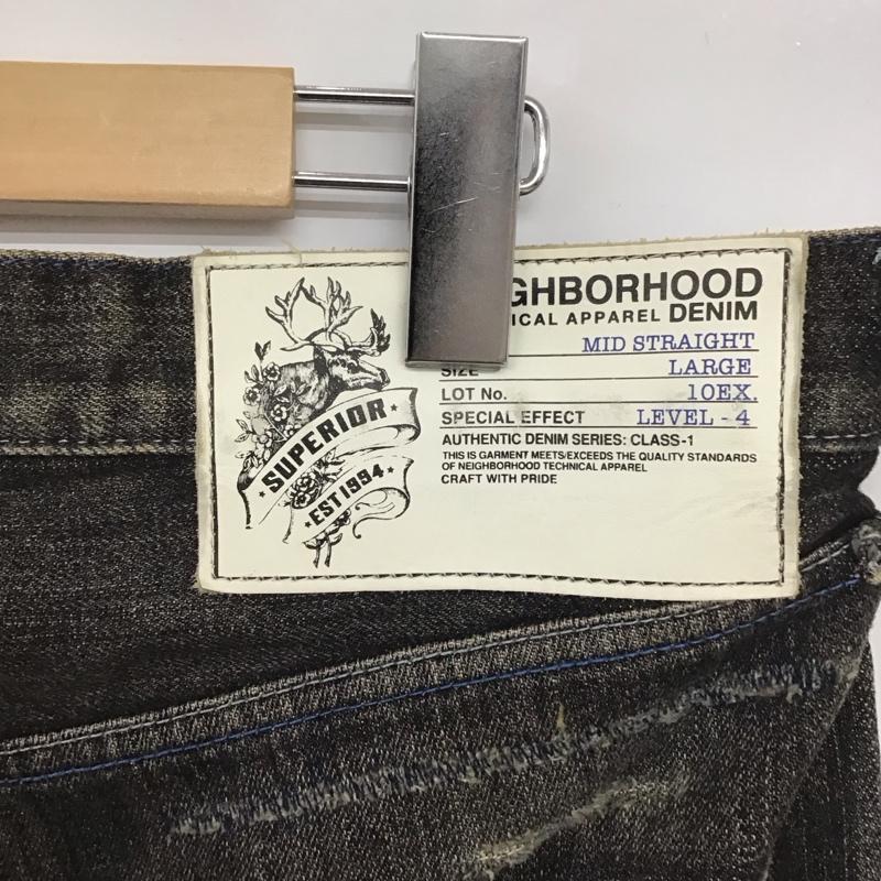 ネイバーフッド NEIGHBORHOOD パンツ デニム、ジーンズ デニムパンツ ワイドパンツ ストレッチパンツ L ロゴ、文字 X ダメージ加工 黒 / ブラック / メンズ USED 古着 中古 10132703