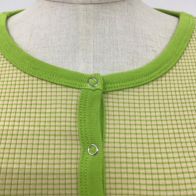 コーエン coen カットソー 長袖 7620-632-0345 マイクロボーダーリブヘンリーネックTシャツ ロンT L チェック 黄 / イエロー / X 薄緑 / ライトグリーン / レディース USED 古着 中古 10112134