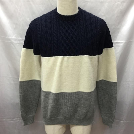 ヘッドポータープラス HEAD PORTER PLUS ニット、セーター 長袖 長袖ニットカットソー ニット セーター クルーネックニット ボーダー L ボーダー柄 白 / ホワイト / X 紺 / ネイビー / X 灰 / グレー /  メンズ USED 古着 中古 10112409