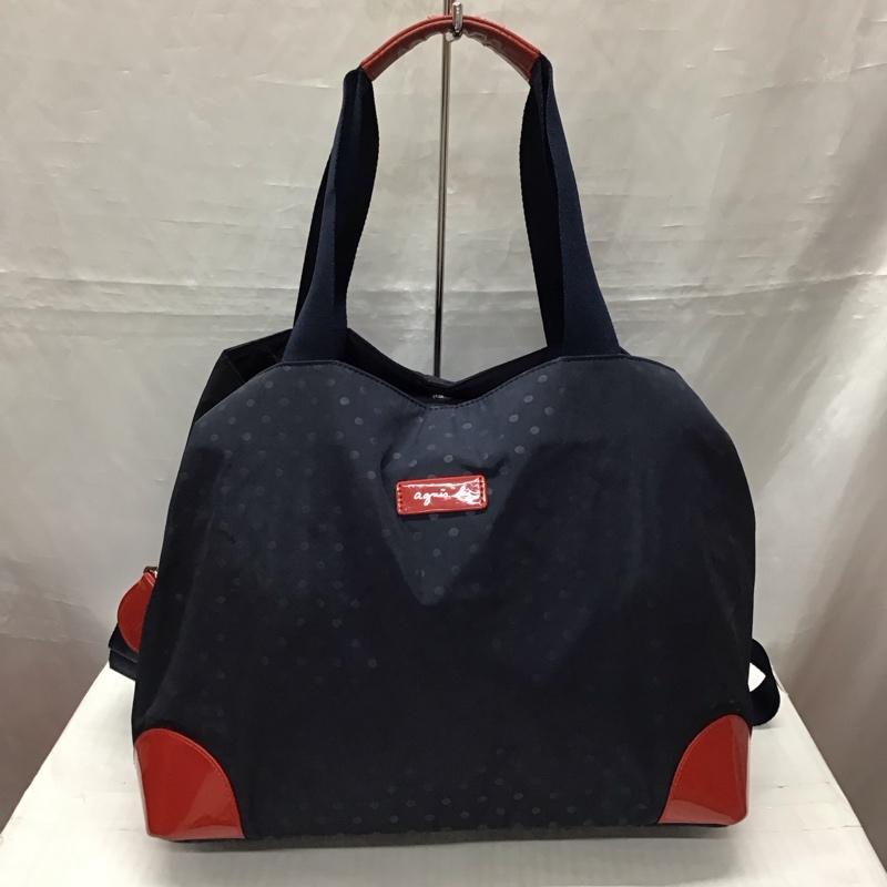 アニエス・ベー agnes b. トートバッグ トートバッグ ショルダー 2WAY ドット ロゴ、文字 紺 / ネイビー / X 赤 / レッド / レディース USED 古着 中古 10120580