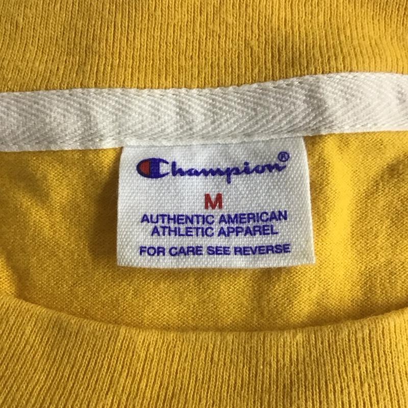 チャンピオン Champion Tシャツ 七分袖 M ボーダー柄 白 / ホワイト / X 黄 / イエロー / レディース USED 古着 中古 10108135